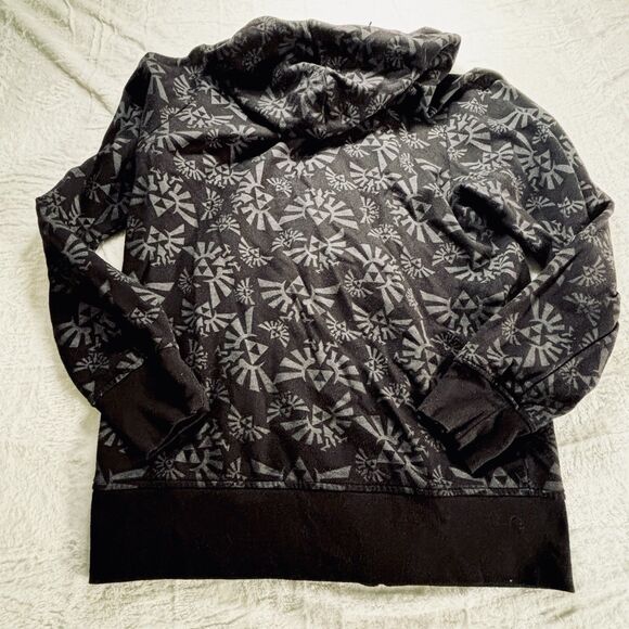 Legend of Zelda Twilight Princess AOP Hylian Crest Black Zip Hoodie XS RARE - Picture 6 of 14
